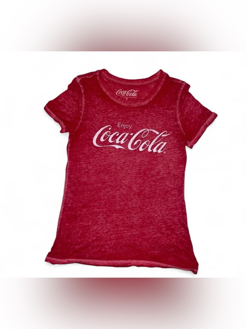 Coca Cola Washed Red sheer graphic shirt in Size Small